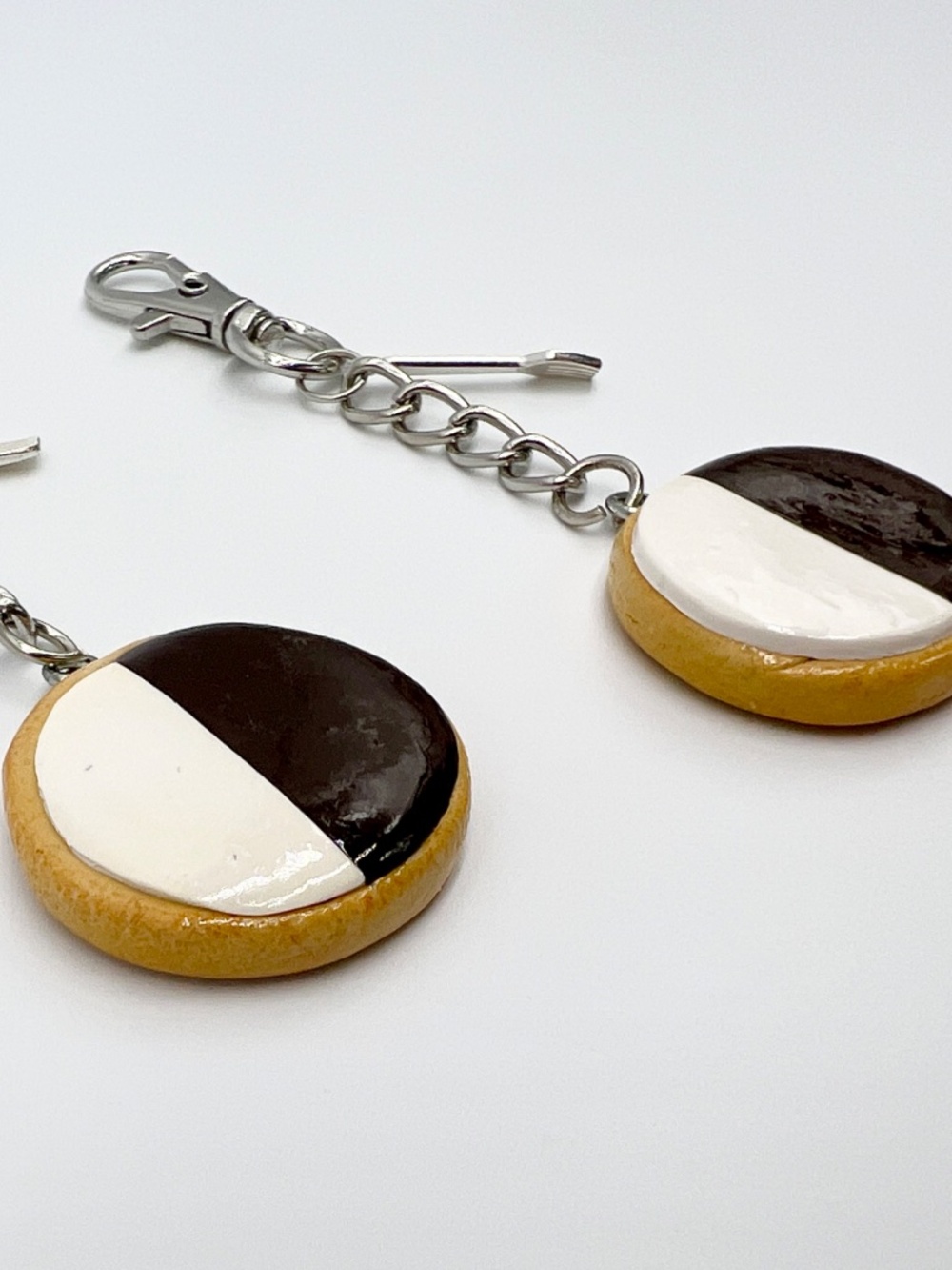 Black & White Cookie Keychain or Bag Clip | Handmade Polymer Clay Dessert Charm - Picture 9 of 9